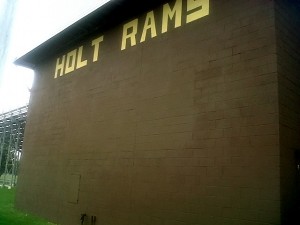 Holt Michigan high school Rams field house after Full Color Painting completed their brickwork painting project