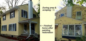 East Lansing home exterior scraping preparation and painting project by Full Color Painting LLC with before and after pictures